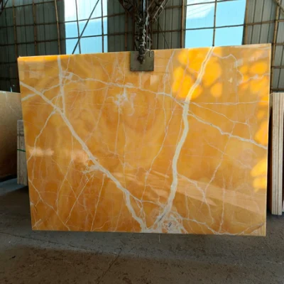 Durchsichtiger gelb-orangefarbener Honig-Onyx-Marmor für Wand- und Bodenfliesen / Hintergrund