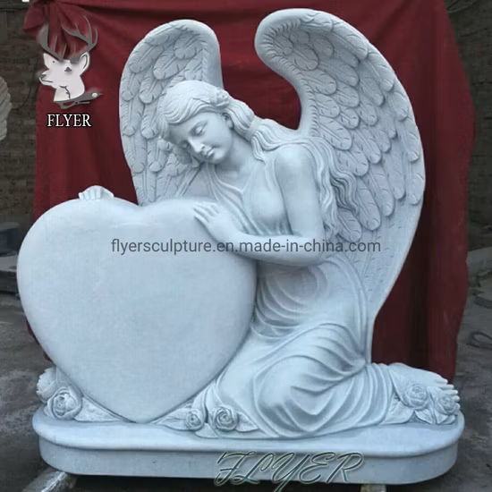 Grabstein aus natürlichem Granit mit Doppelengelstatue und Doppelherzen